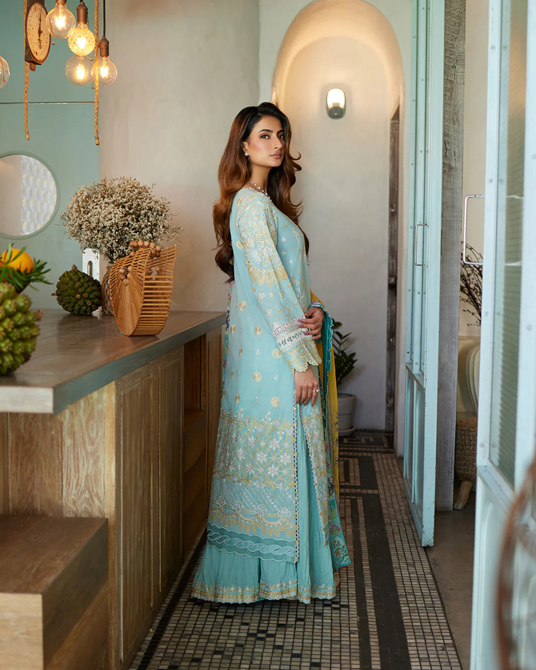 Faiza Saqlain Stitched 3 Piece Embroidered Lawn + Organza Suit - FSL24 - Galina - Eid Collection