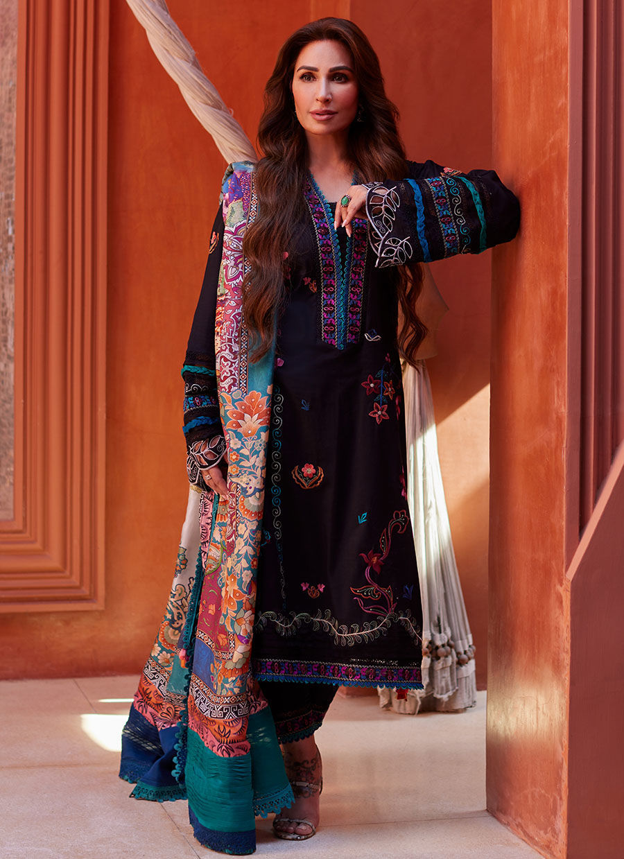 Suay by Farah Talib Aziz Stitched 3 Piece Embroidered Lawn Suit FTA24LU FTA 01 ILARIA BLACK - Luxury Collection