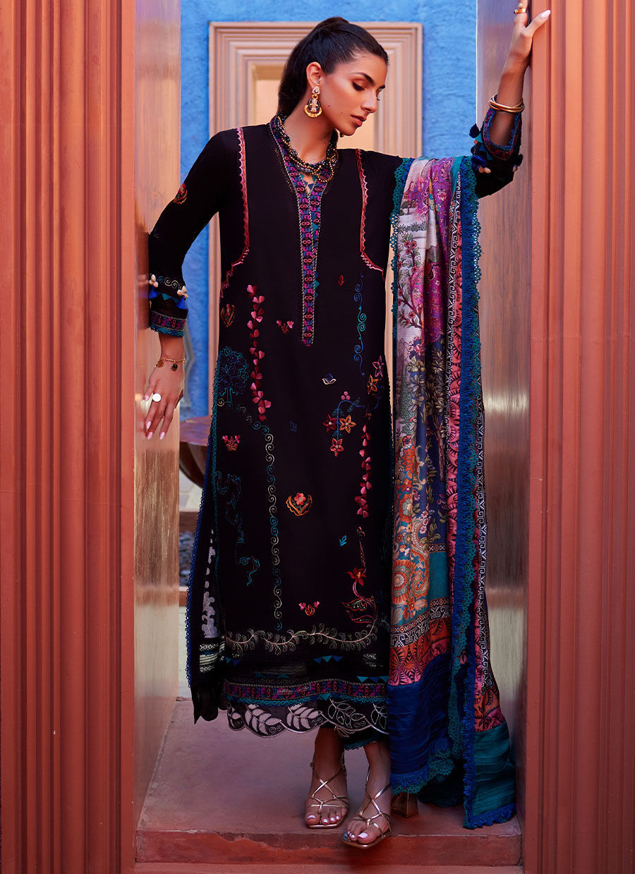 Suay by Farah Talib Aziz Stitched 3 Piece Embroidered Lawn Suit FTA24LU FTA 01 ILARIA BLACK - Luxury Collection