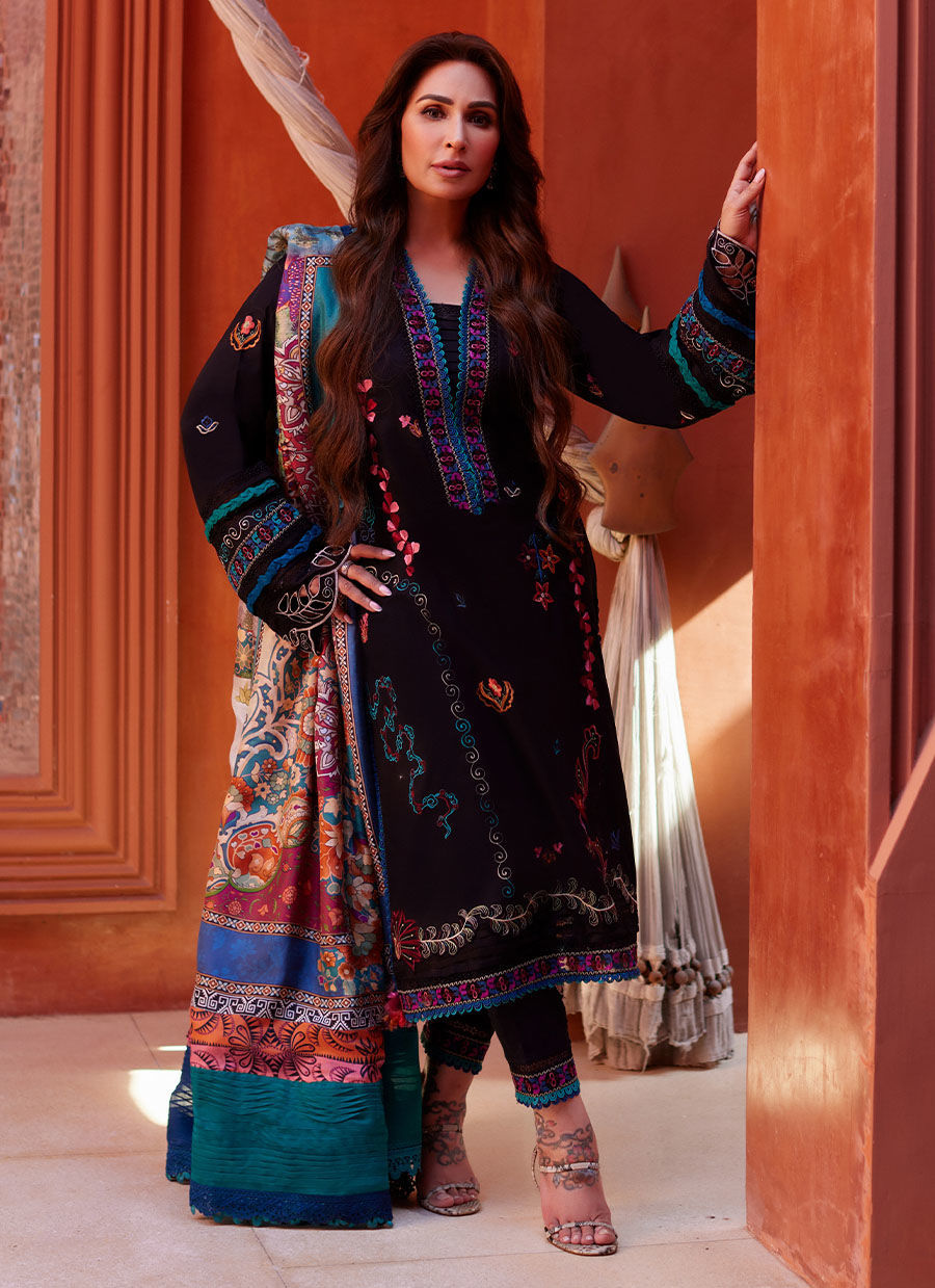 Suay by Farah Talib Aziz Stitched 3 Piece Embroidered Lawn Suit FTA24LU FTA 01 ILARIA BLACK - Luxury Collection