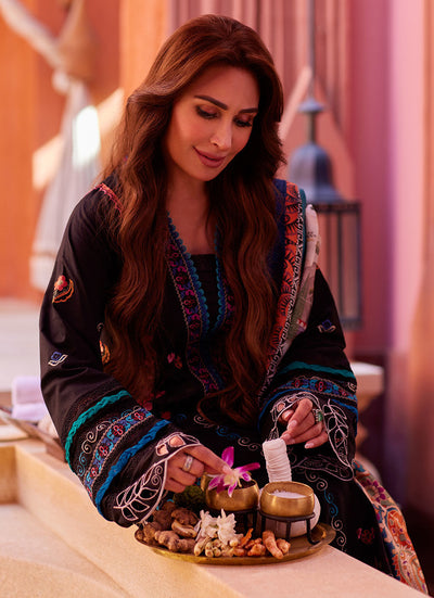 Suay by Farah Talib Aziz Stitched 3 Piece Embroidered Lawn Suit FTA24LU FTA 01 ILARIA BLACK - Luxury Collection