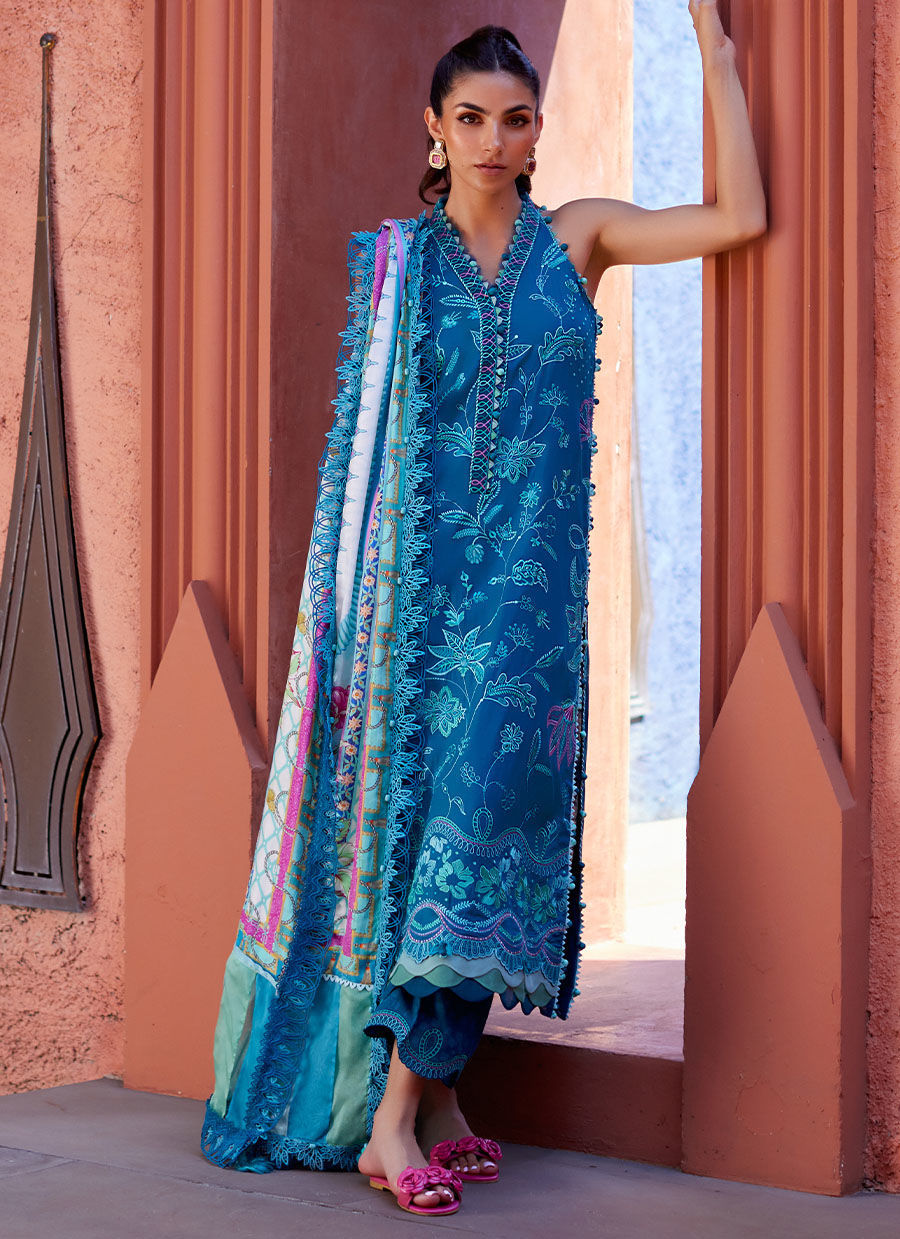 Suay by Farah Talib Aziz Stitched 3 Piece Embroidered Lawn Suit FTA24LU FTA 03 MOANNA TEAL - Luxury Collection