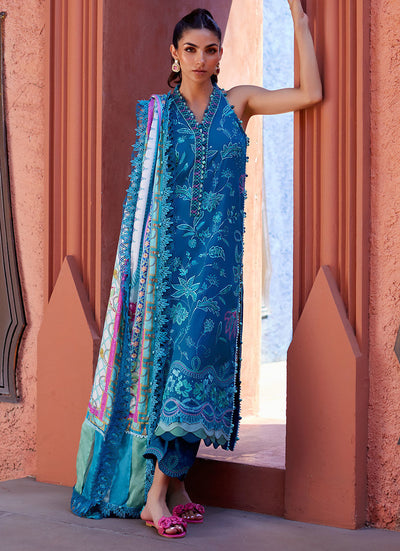 Suay by Farah Talib Aziz Stitched 3 Piece Embroidered Lawn Suit FTA24LU FTA 03 MOANNA TEAL - Luxury Collection