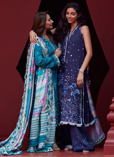 Suay by Farah Talib Aziz Stitched 3 Piece Embroidered Lawn Suit FTA24LU FTA 03 MOANNA TEAL - Luxury Collection