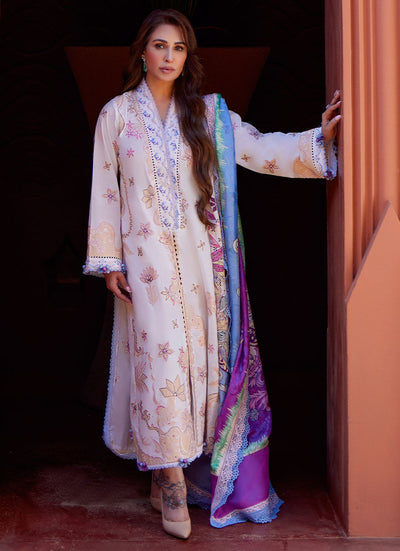 Suay by Farah Talib Aziz Stitched 3 Piece Embroidered Lawn Suit FTA24LU FTA 05 MIWA IVORY - Luxury Collection