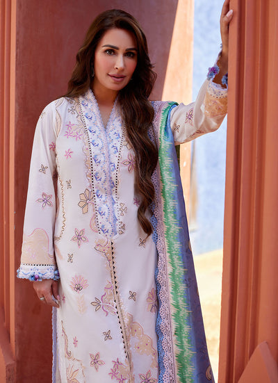 Suay by Farah Talib Aziz Stitched 3 Piece Embroidered Lawn Suit FTA24LU FTA 05 MIWA IVORY - Luxury Collection