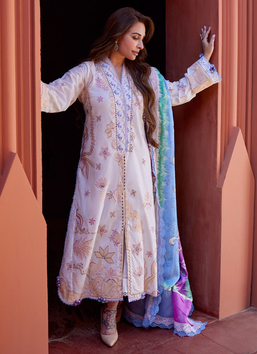 Suay by Farah Talib Aziz Stitched 3 Piece Embroidered Lawn Suit FTA24LU FTA 05 MIWA IVORY - Luxury Collection