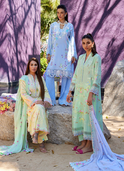 Suay by Farah Talib Aziz Stitched 3 Piece Embroidered Lawn Suit FTA24LU FTA 12 Vaia Yellow - Luxury Collection