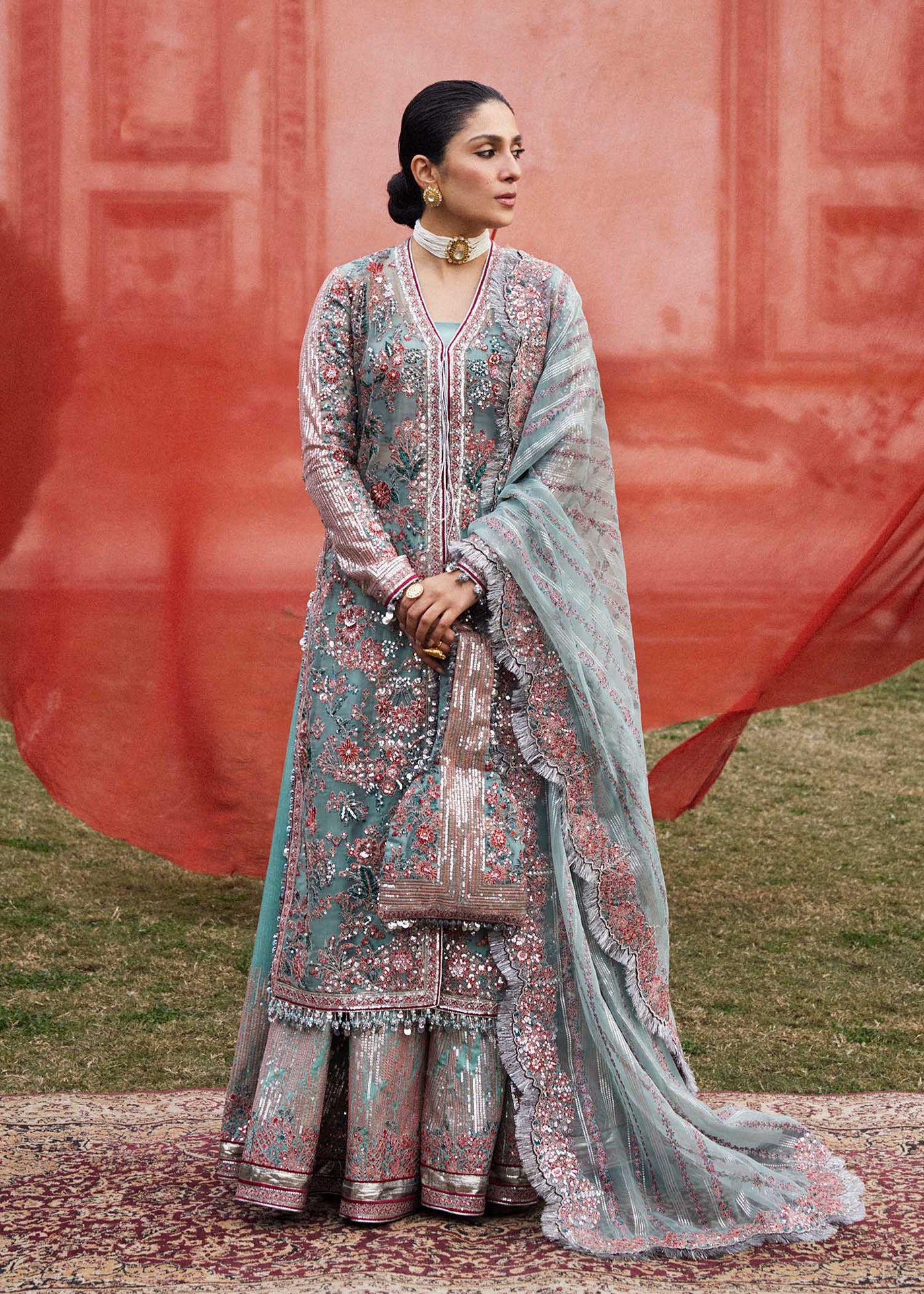 Hussain Rehar Stitched 3 Piece Embroidered Suit H24ELF - Saleen - Luxury Festive Collection