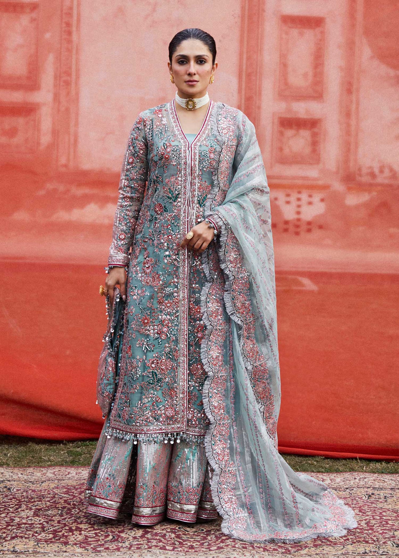 Hussain Rehar Stitched 3 Piece Embroidered Suit H24ELF - Saleen - Luxury Festive Collection