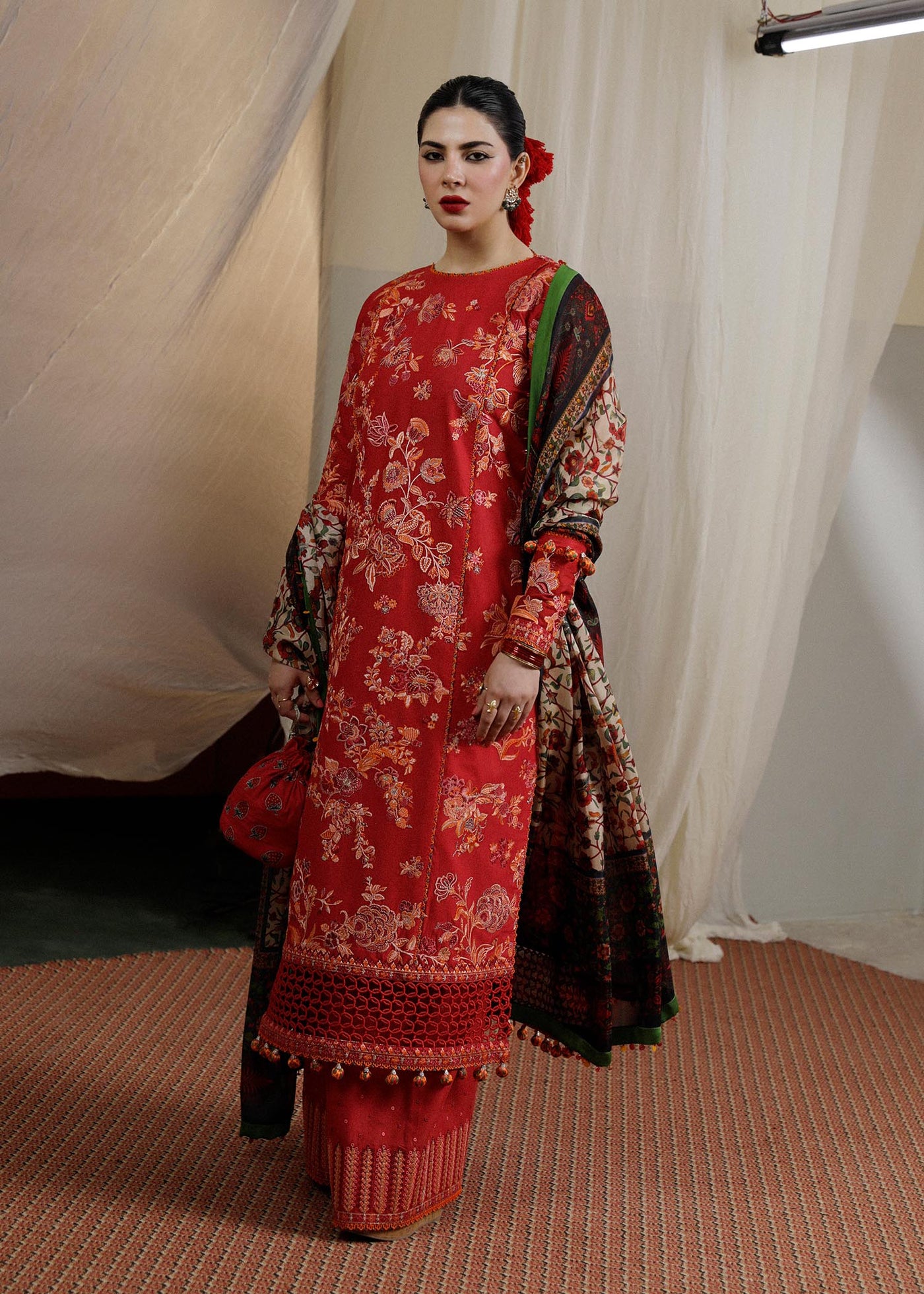 Hussain Rehar Unstitched 3 Piece Embroidered Lawn Suit - Berry - Spring / Summer Collection D & M COLLECTION AND NIZAMI JEWELRY