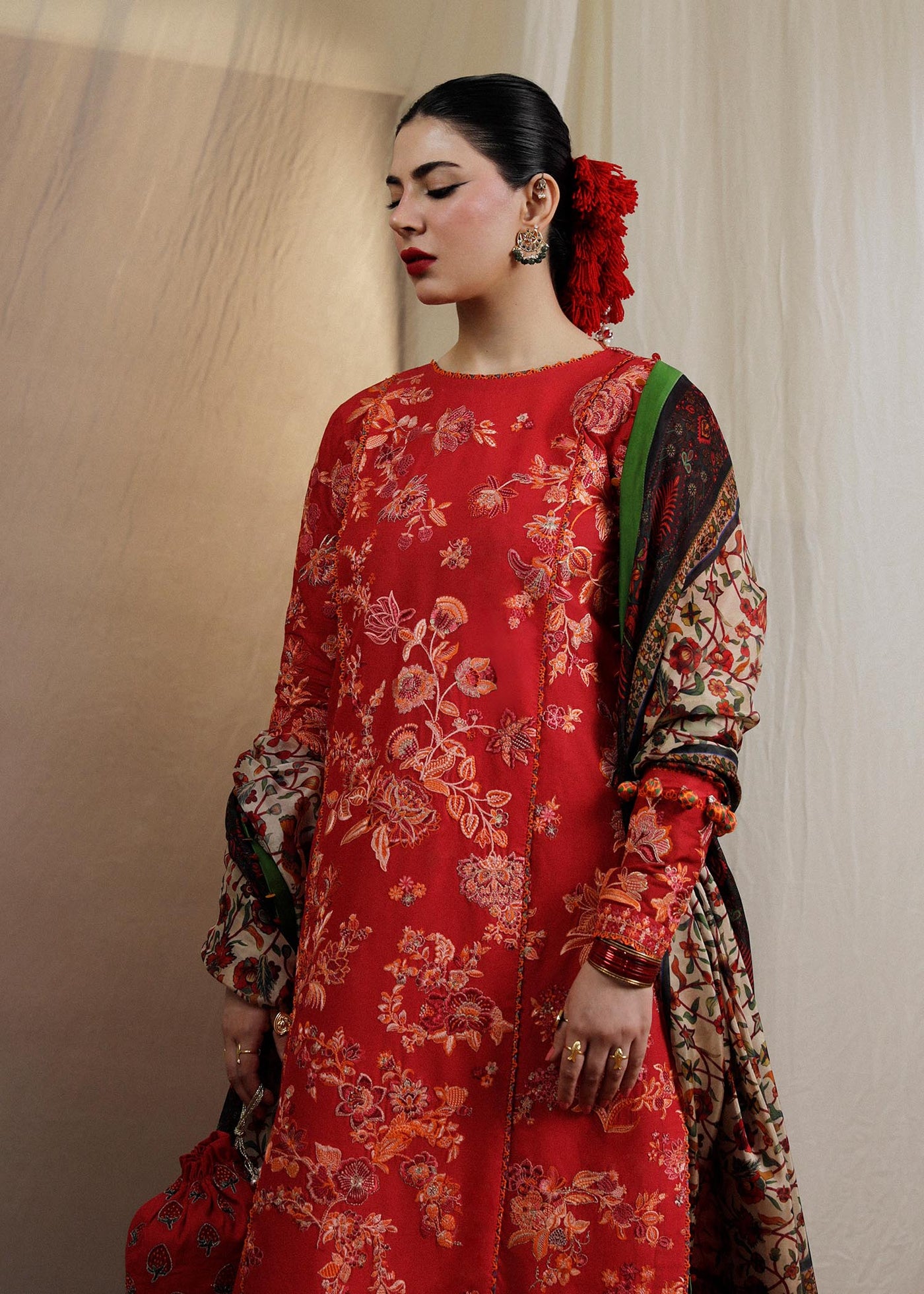 Hussain Rehar Unstitched 3 Piece Embroidered Lawn Suit - Berry - Spring / Summer Collection D & M COLLECTION AND NIZAMI JEWELRY