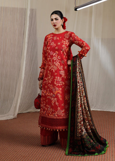 Hussain Rehar Unstitched 3 Piece Embroidered Lawn Suit - Berry - Spring / Summer Collection D & M COLLECTION AND NIZAMI JEWELRY