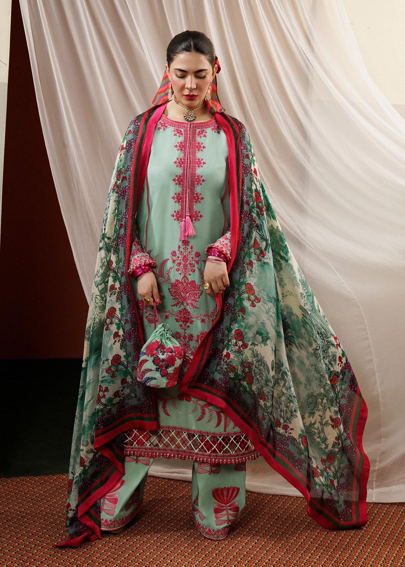 Hussain Rehar Unstitched 3 Piece Embroidered Lawn Suit - Fern - Spring / Summer Collection D & M COLLECTION AND NIZAMI JEWELRY