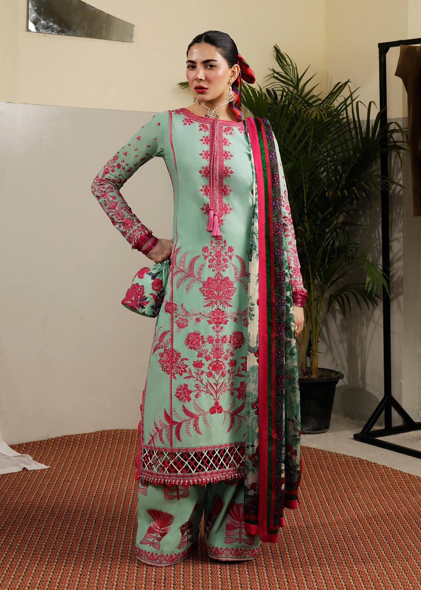 Hussain Rehar Unstitched 3 Piece Embroidered Lawn Suit - Fern - Spring / Summer Collection D & M COLLECTION AND NIZAMI JEWELRY