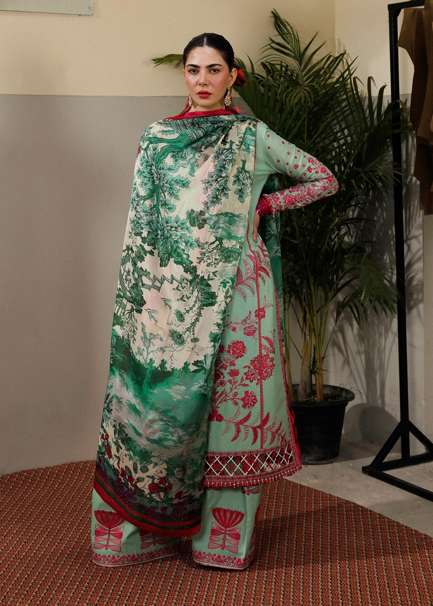 Hussain Rehar Unstitched 3 Piece Embroidered Lawn Suit - Fern - Spring / Summer Collection D & M COLLECTION AND NIZAMI JEWELRY