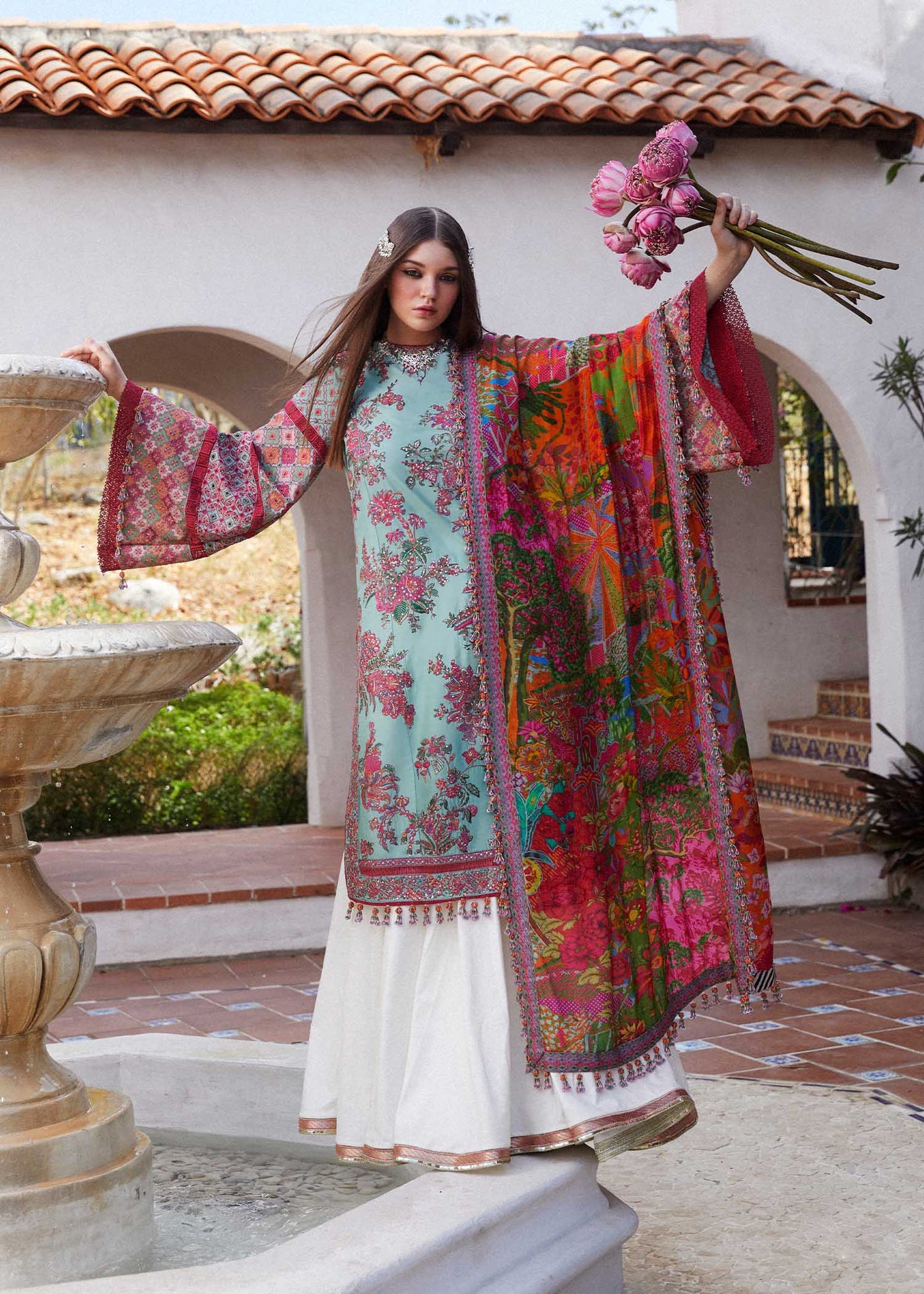 Hussain Rehar Stitched 3 Piece Embroidered Lawn Suit HRR24EL FLORET - Luxury Collection