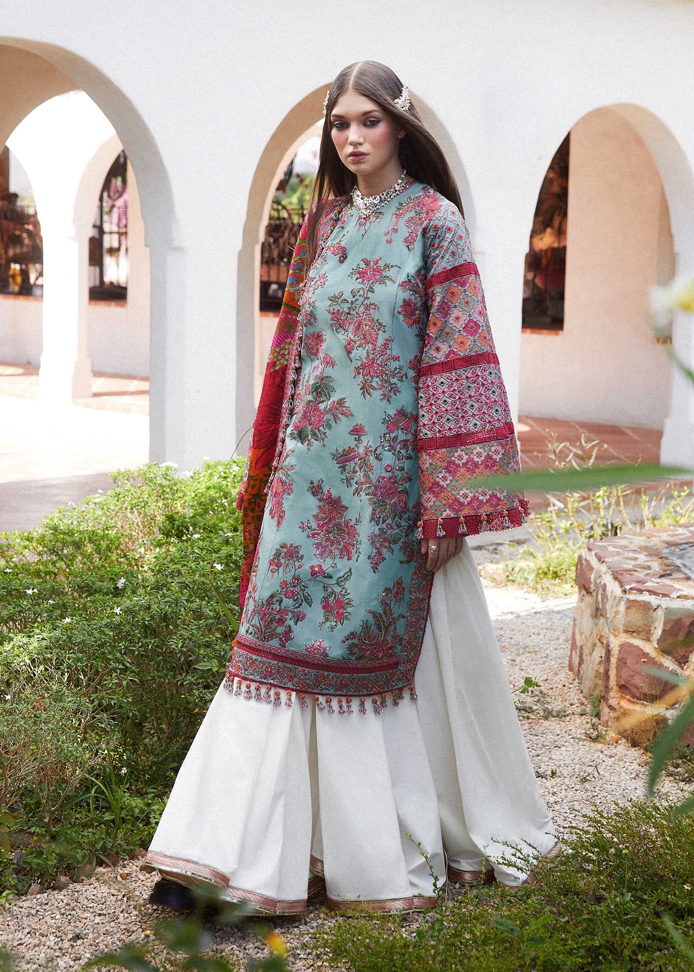 Hussain Rehar Stitched 3 Piece Embroidered Lawn Suit HRR24EL FLORET - Luxury Collection