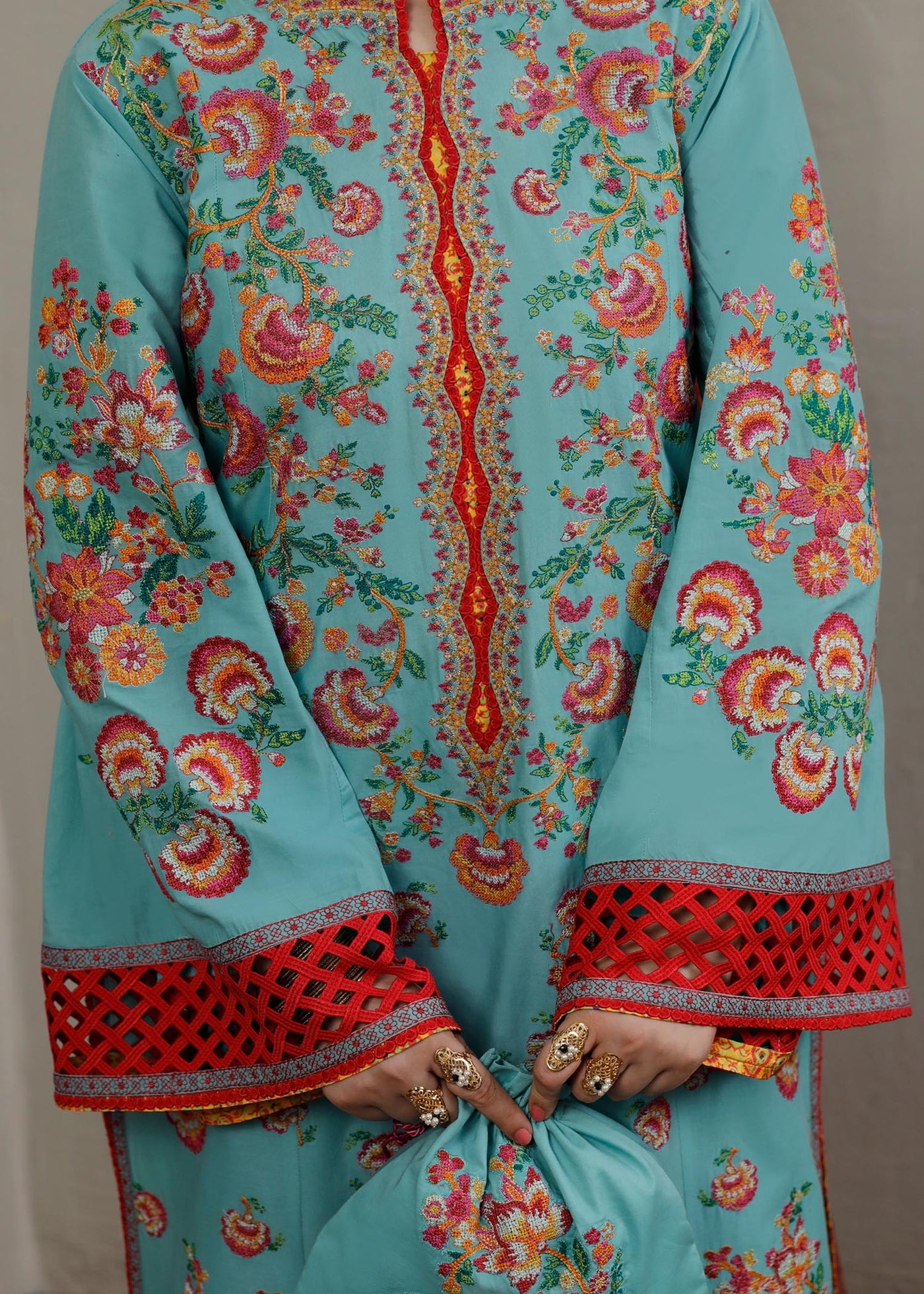 Hussain Rehar Unstitched 3 Piece Embroidered Lawn Suit - Lazuli - Spring / Summer Collection D & M COLLECTION AND NIZAMI JEWELRY