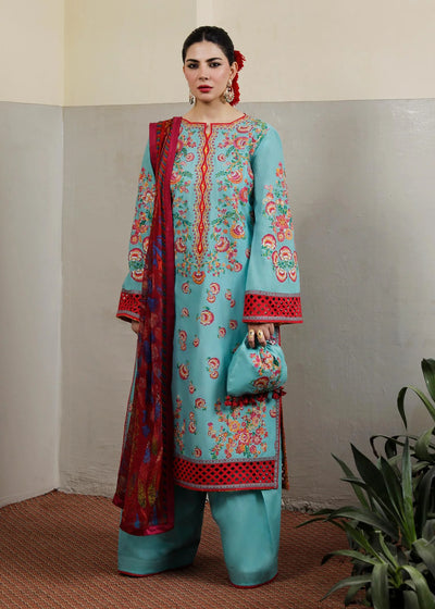 Hussain Rehar Unstitched 3 Piece Embroidered Lawn Suit - Lazuli - Spring / Summer Collection D & M COLLECTION AND NIZAMI JEWELRY