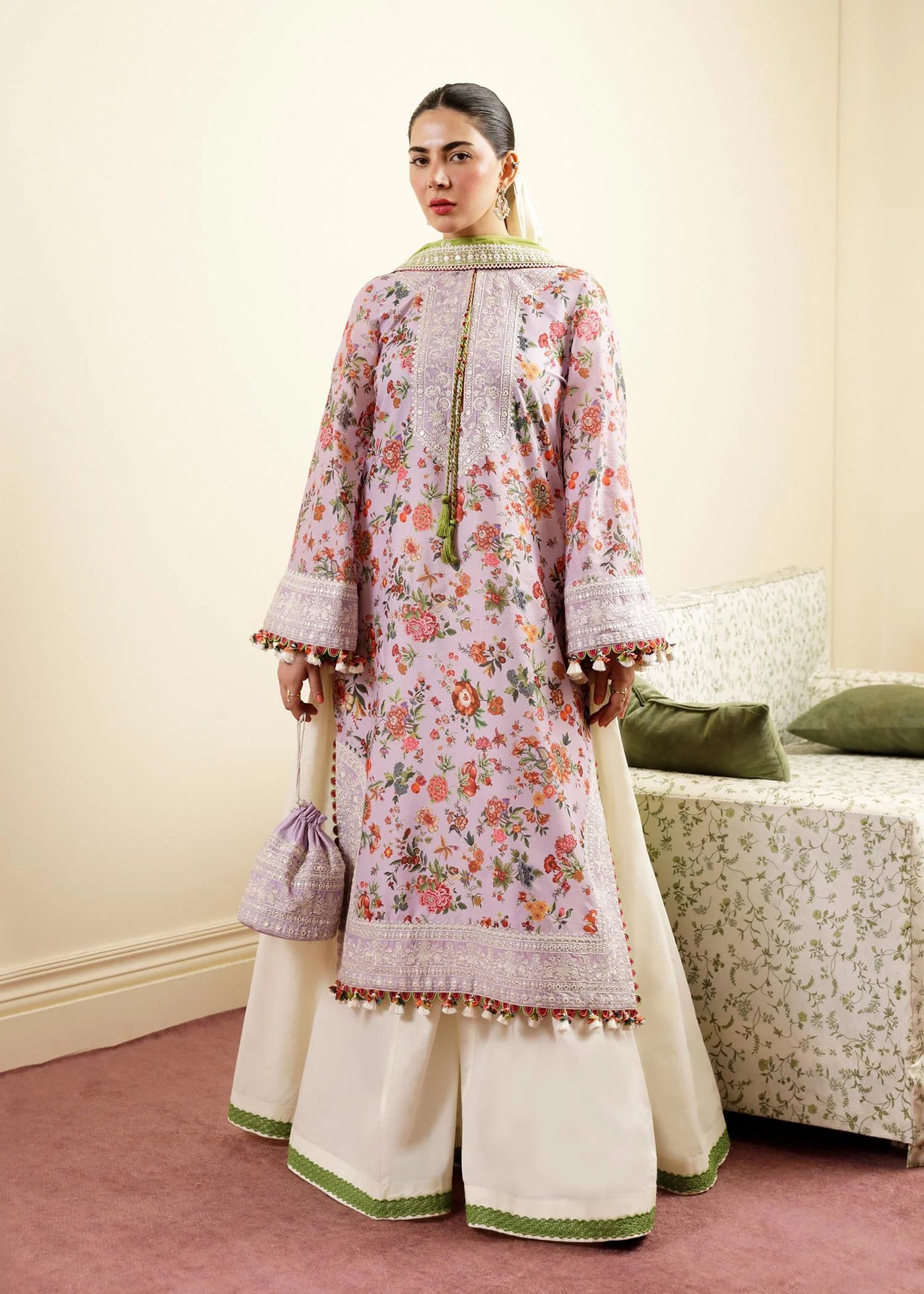 Hussain Rehar Unstitched 3 Piece Embroidered Lawn Suit - Lilac - Spring / Summer Collection D & M COLLECTION AND NIZAMI JEWELRY