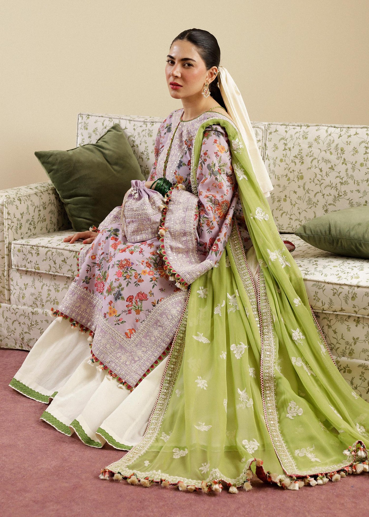 Hussain Rehar Unstitched 3 Piece Embroidered Lawn Suit - Lilac - Spring / Summer Collection D & M COLLECTION AND NIZAMI JEWELRY