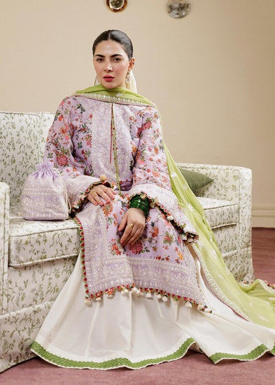 Hussain Rehar Unstitched 3 Piece Embroidered Lawn Suit - Lilac - Spring / Summer Collection D & M COLLECTION AND NIZAMI JEWELRY