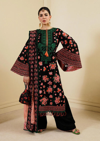 Hussain Rehar Unstitched 3 Piece Embroidered Lawn Suit - Noir - Spring / Summer Collection D & M COLLECTION AND NIZAMI JEWELRY