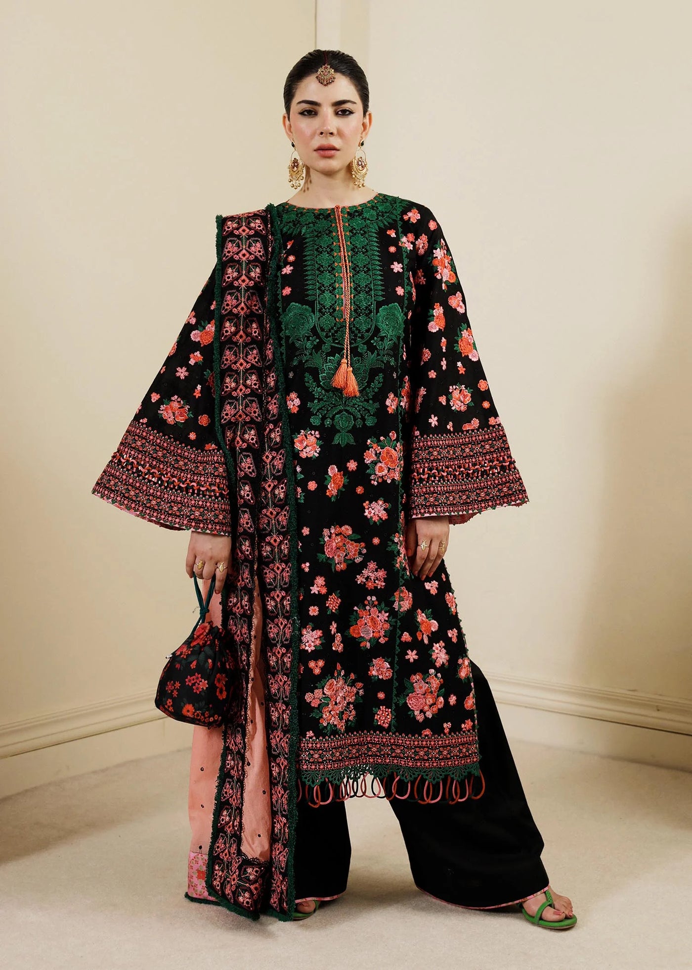 Hussain Rehar Unstitched 3 Piece Embroidered Lawn Suit - Noir - Spring / Summer Collection D & M COLLECTION AND NIZAMI JEWELRY