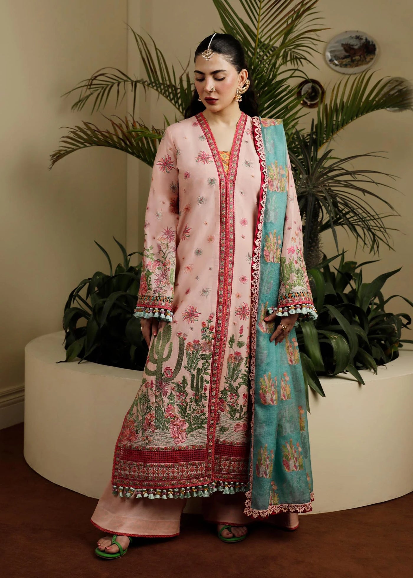 Hussain Rehar Unstitched 3 Piece Embroidered Lawn Suit - Pembe - Spring / Summer Collection D & M COLLECTION AND NIZAMI JEWELRY