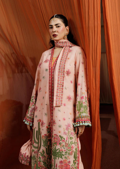 Hussain Rehar Unstitched 3 Piece Embroidered Lawn Suit - Pembe - Spring / Summer Collection D & M COLLECTION AND NIZAMI JEWELRY