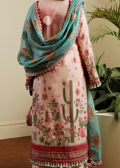 Hussain Rehar Unstitched 3 Piece Embroidered Lawn Suit - Pembe - Spring / Summer Collection D & M COLLECTION AND NIZAMI JEWELRY