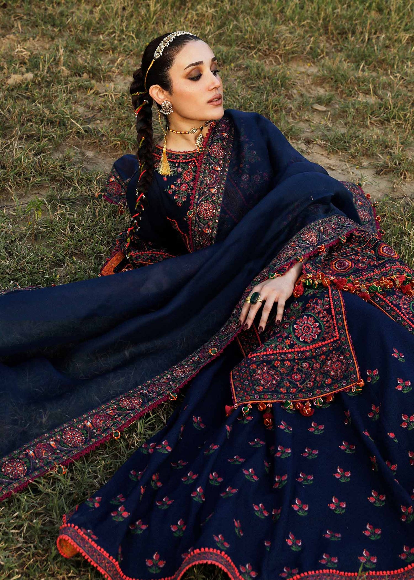 Hussain Rehar Unstitched 3 Piece Embroidered Karandi Suit HR23EKW - Aegean - Winter Collection