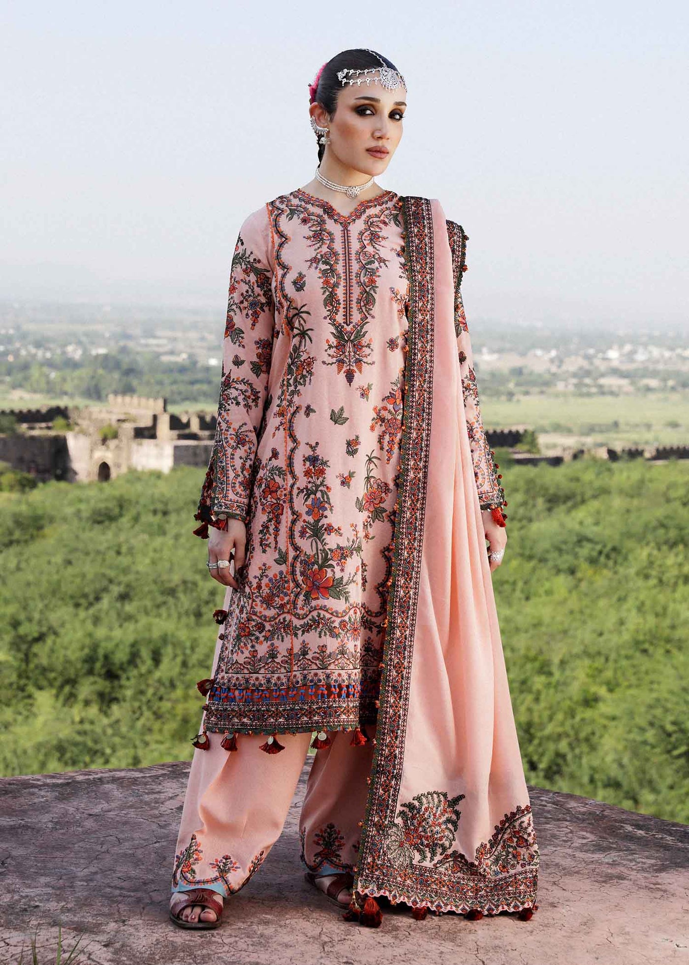 Hussain Rehar Unstitched 3 Piece Embroidered Karandi Suit HR23EKW - Calla lily - Winter Collection