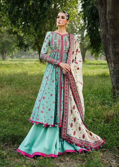 Hussain Rehar Unstitched 3 Piece Embroidered Karandi Suit HR23EKW - Ferozi - Winter Collection