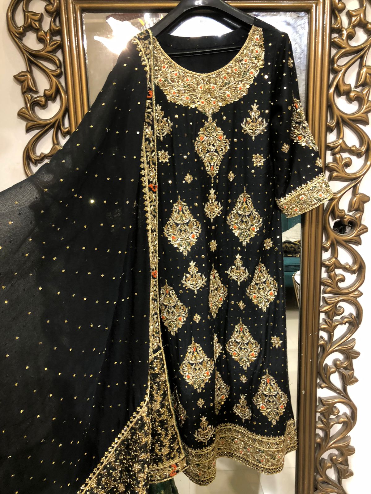 Stitched 3 Piece Black Hand-Embroidered Dabka, Zardosi, And Resham Work With a Heavy Dupatta - Luxury D&M Signature Eid Collection