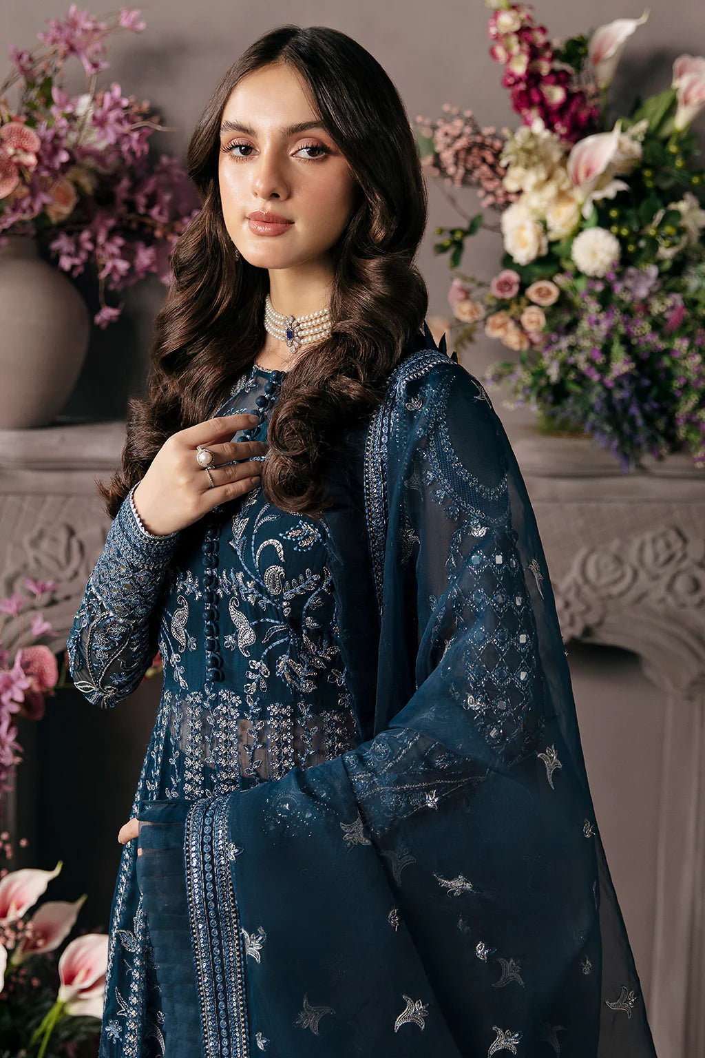 La Fuchsia By Afrozeh Unstitched 3 Piece Embroidered Chiffon Suit LFSAF23 ALF-23-V1-02 Yale - Luxury Formal Collection