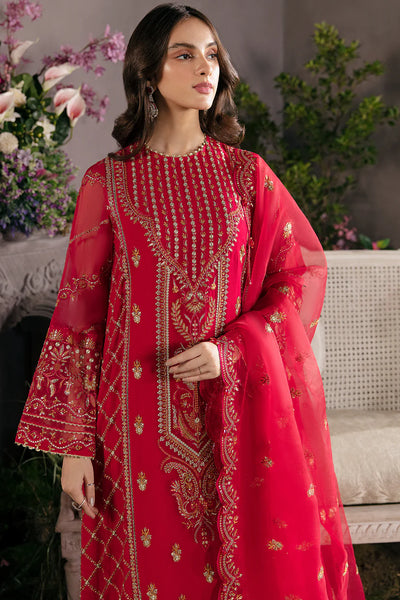 La Fuchsia By Afrozeh Unstitched 3 Piece Embroidered Chiffon Suit LFSAF23 ALF-23-V1-04 Carmine - Luxury Formal Collection