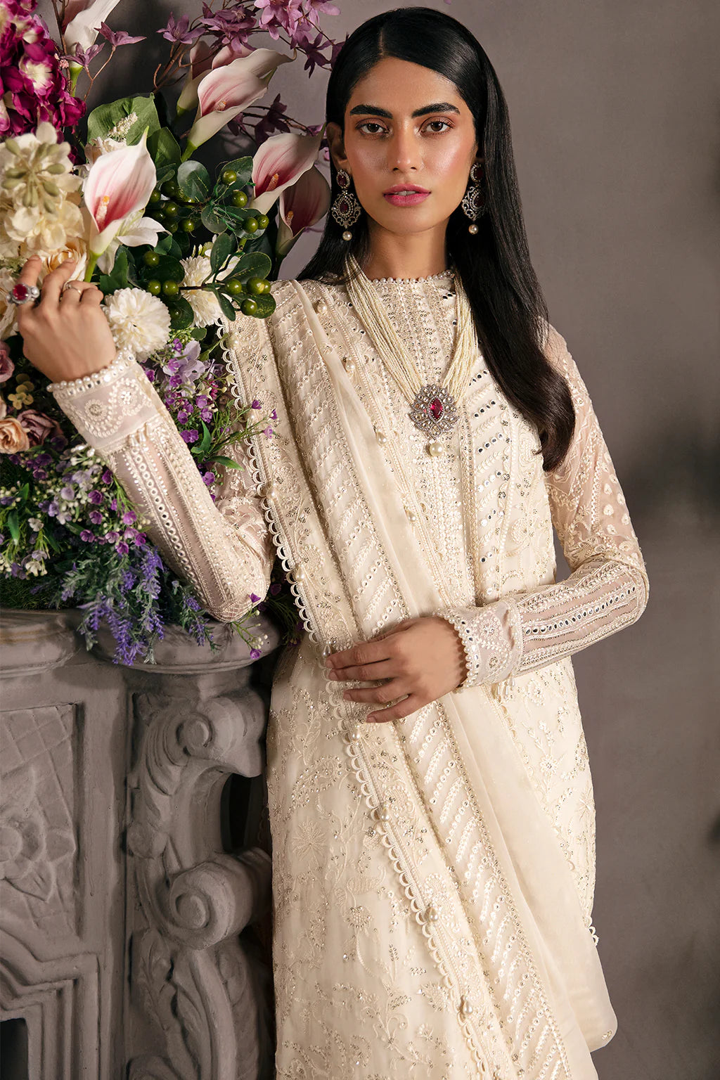 La Fuchsia By Afrozeh Unstitched 3 Piece Embroidered Chiffon Suit LFSAF23 ALF-23-V1-06 Daisy Glow - Luxury Formal Collection