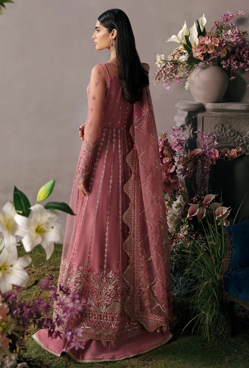 La Fuchsia By Afrozeh Unstitched 3 Piece Embroidered Net Suit LFSAF23 ALF-23-V1-01 Salmon - Luxury Formal Collection