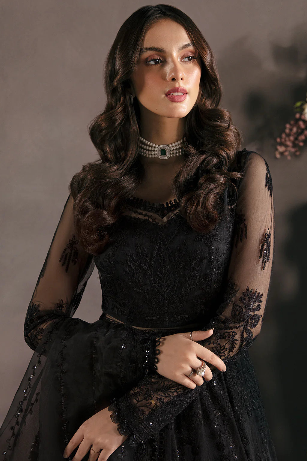 La Fuchsia By Afrozeh Unstitched 3 Piece Embroidered Net Suit LFSAF23 ALF-23-V1-05 Ebony - Luxury Formal Collection