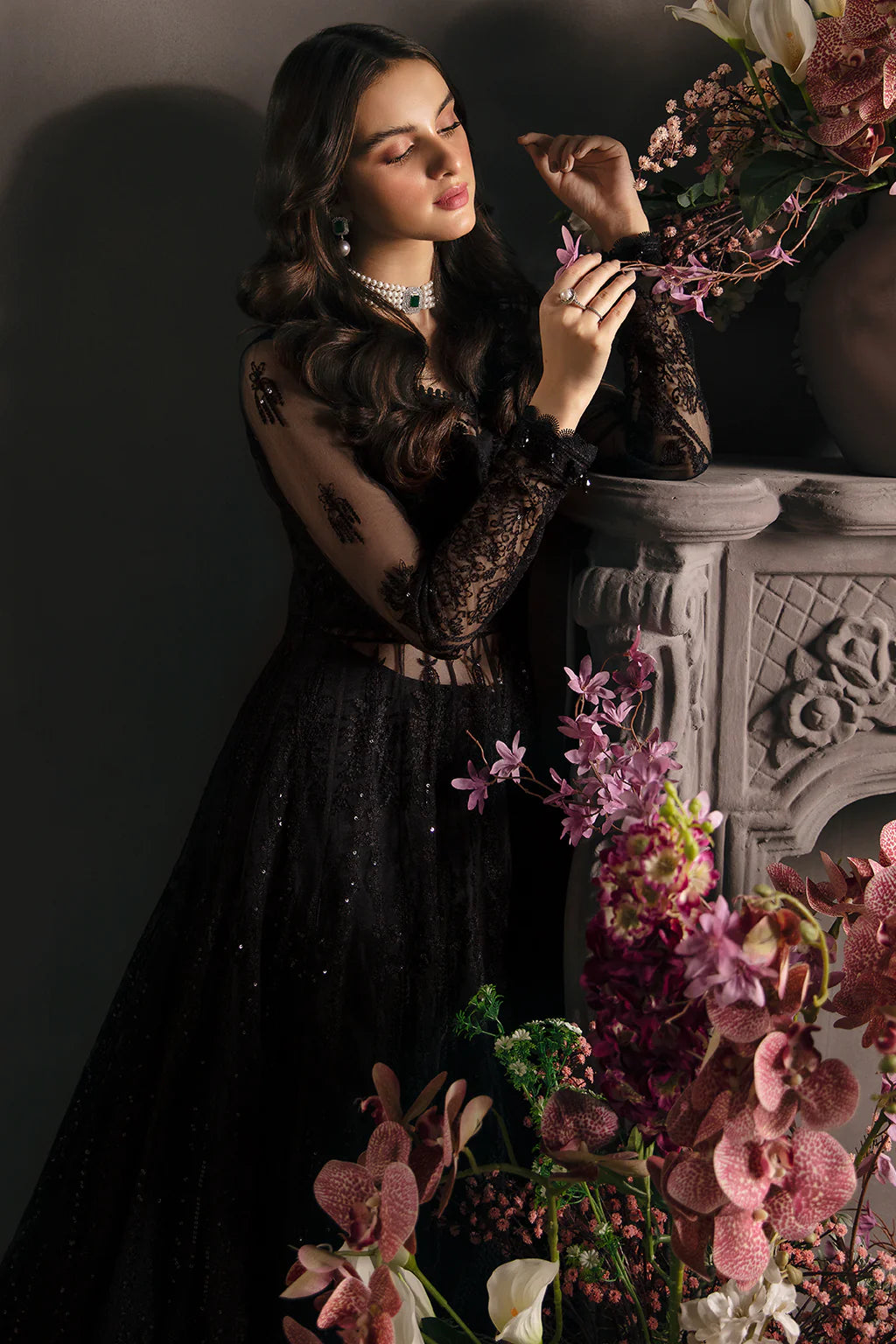 La Fuchsia By Afrozeh Unstitched 3 Piece Embroidered Net Suit LFSAF23 ALF-23-V1-05 Ebony - Luxury Formal Collection