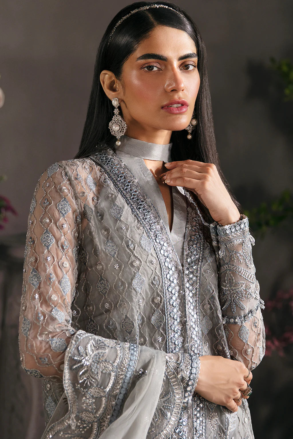 La Fuchsia By Afrozeh Unstitched 3 Piece Embroidered Organza Suit LFSAF23 ALF-23-V1-03 Moonlit - Luxury Formal Collection