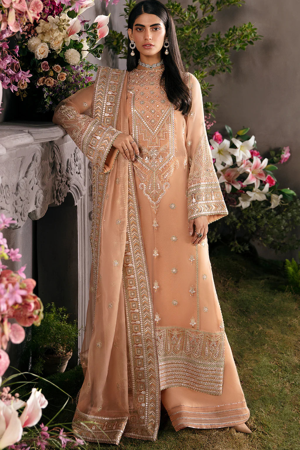 La Fuchsia By Afrozeh Unstitched 3 Piece Embroidered Organza Suit LFSAF23 ALF-23-V1-09 Sunset Blush - Luxury Formal Collection