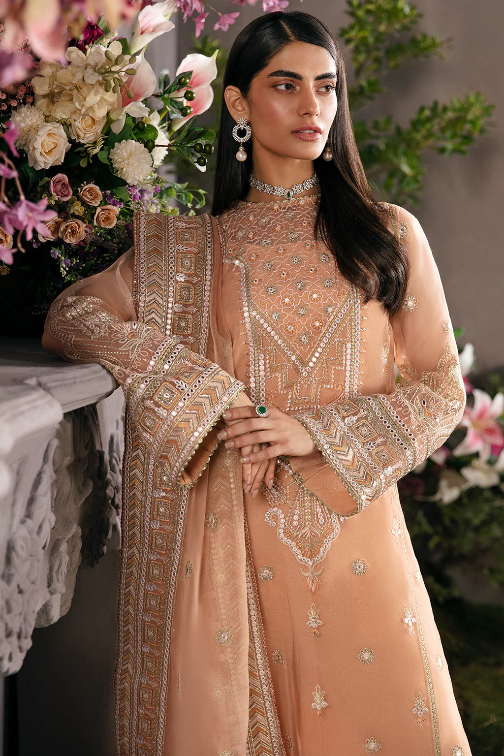 La Fuchsia By Afrozeh Unstitched 3 Piece Embroidered Organza Suit LFSAF23 ALF-23-V1-09 Sunset Blush - Luxury Formal Collection