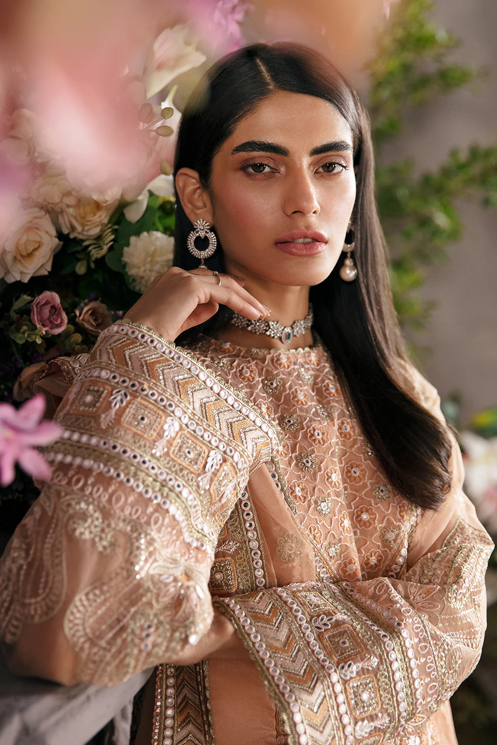 La Fuchsia By Afrozeh Unstitched 3 Piece Embroidered Organza Suit LFSAF23 ALF-23-V1-09 Sunset Blush - Luxury Formal Collection