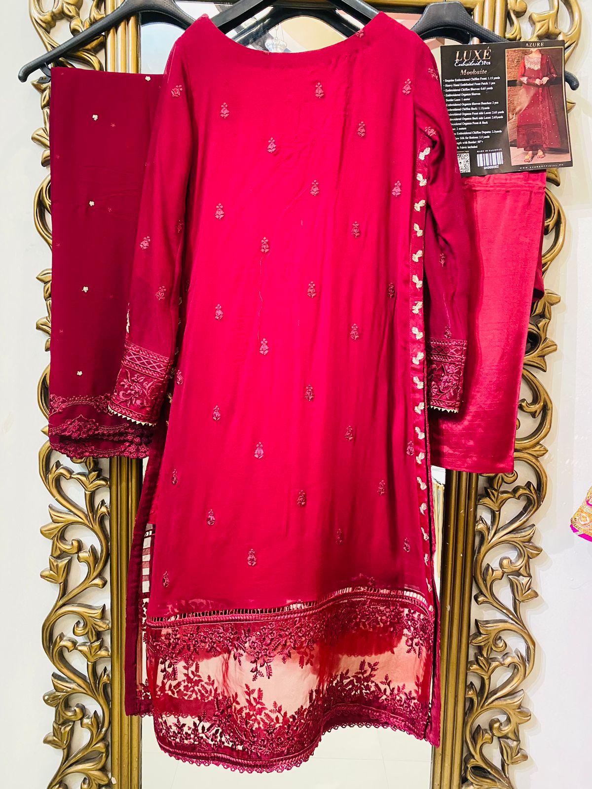 Luxe By Azure Stitched 3 Pc Embroidered Suit LA-101 Mookaite - Wedding Collection D & M COLLECTION AND NIZAMI JEWELRY