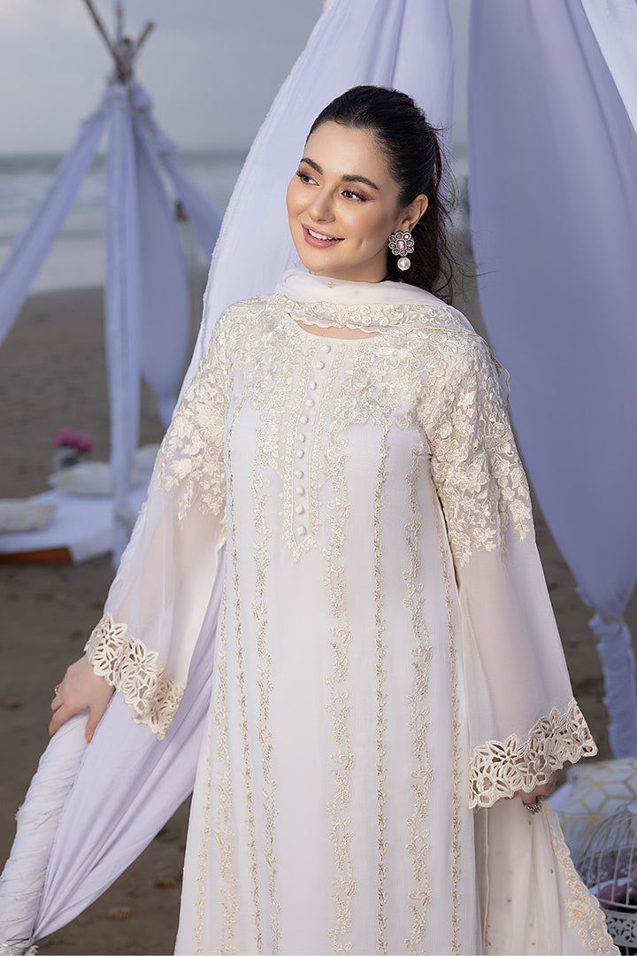 Luxe By Azure Stitched 3 Pc Embroidered Suit LA-103 Beach Shell - Wedding Collection D & M COLLECTION AND NIZAMI JEWELRY