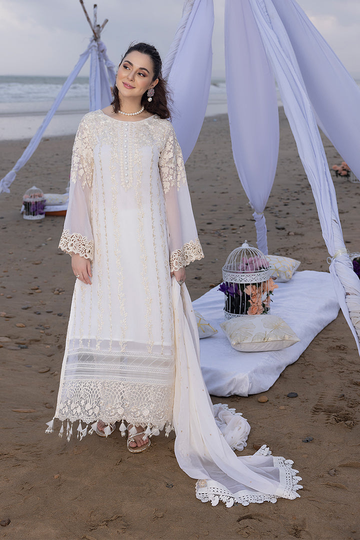 Luxe By Azure Stitched 3 Pc Embroidered Suit LA-103 Beach Shell - Wedding Collection D & M COLLECTION AND NIZAMI JEWELRY