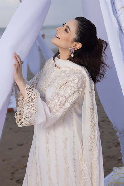 Luxe By Azure Stitched 3 Pc Embroidered Suit LA-103 Beach Shell - Wedding Collection D & M COLLECTION AND NIZAMI JEWELRY